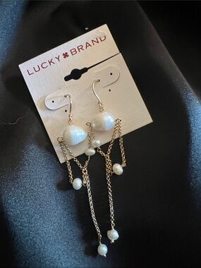Lucky Brand Gold-Tone Multi-Drop Pearl Chain Earrings - White